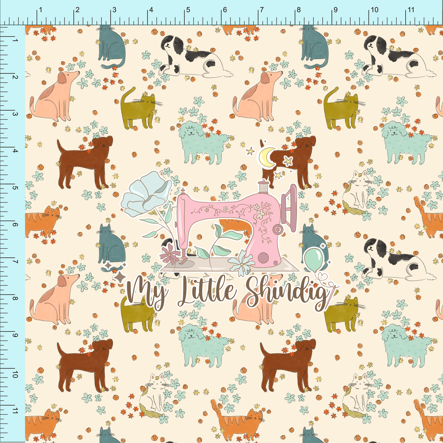 Fabric Club Month 57 - Paws & Petals on Cream - Poly WPC (retail)