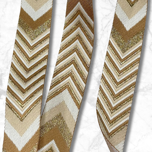 Stacked Chevron Webbing - Gold/Tan/White (retail)