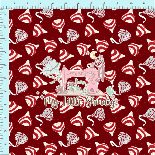 Fabric Club Month 54 - Candy Cane Kisses on Cranberry (retail)