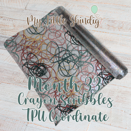 Fabric Club Month 33 - Crayon Scribbles - TPU Clear Vinyl (retail)