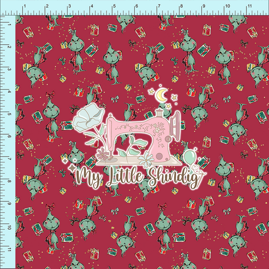 Fabric Club Month 6 - Grinch Presents on Red - Larger (retail)